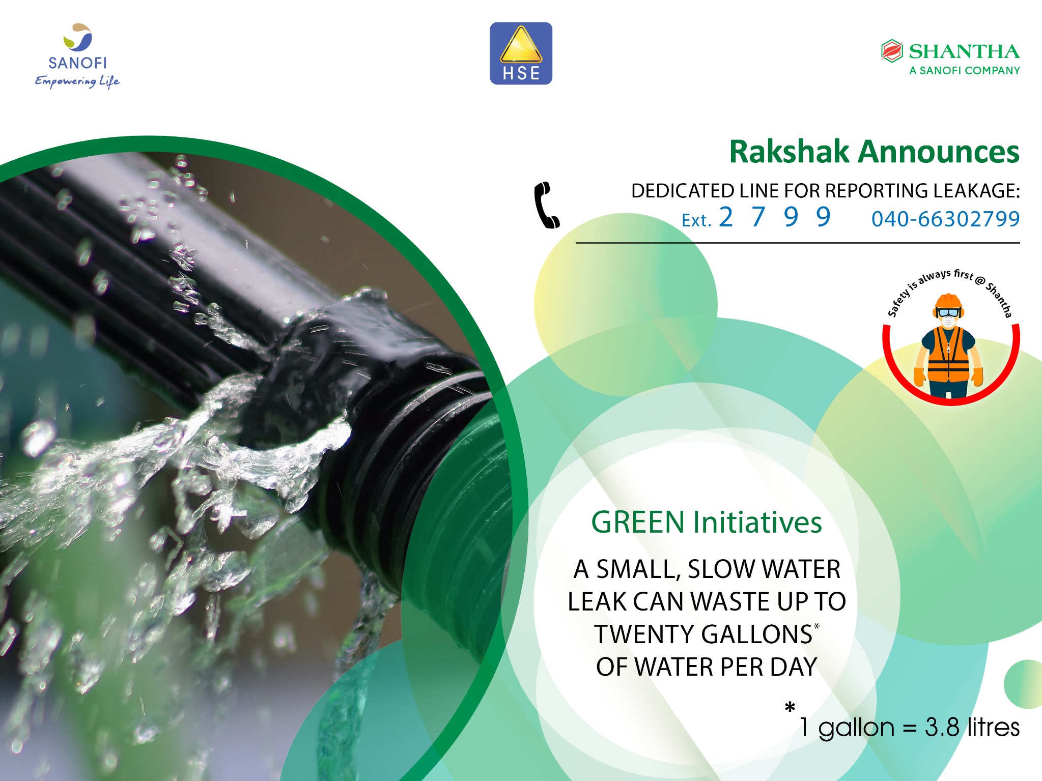 Shantha — Water Leaks Green Initiatives HSE mailer